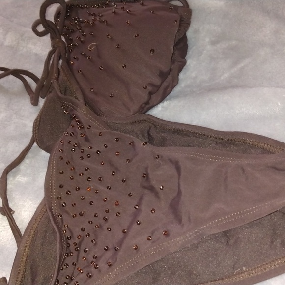 H&M women's brown beaded bikini top and bottom size 8 swimwear New - Picture 11 of 13